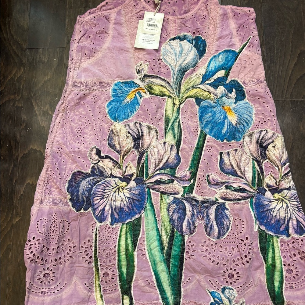 Magnolia Pearl Purple Maxi Dress w/Blue Floral Design Pristine cond,Nvrworn wtag